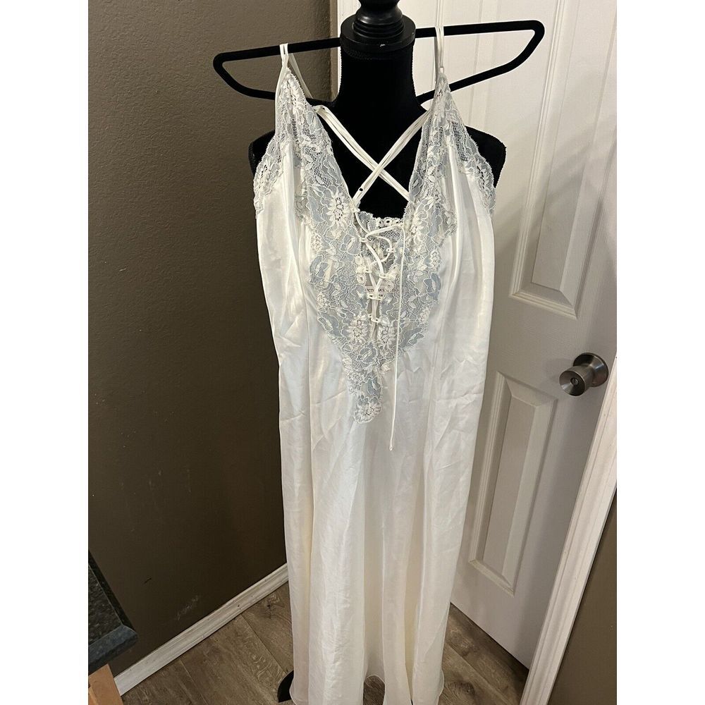 Vintage Victoria's Secret Long Lingerie Nighty Criss Cross In The Back Lace Up